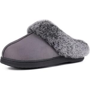 Women's Classic Microsuede Memory Foam Slippers Rubber Sole Faux Fur Collar
